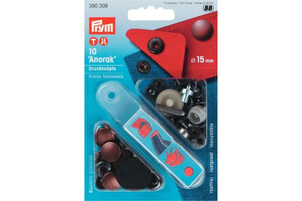10 Druckknöpfe Anorak PRYM altkupfer, 15 mm 390309