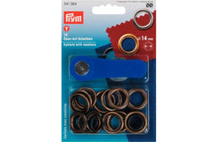 10 Ösen mit Scheiben PRYM altmessing, 14 mm