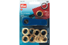 10 Ösen mit Scheiben PRYM goldfarbig, 14 mm