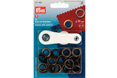 15 Ösen mit Scheiben PRYM altmessing, 11 mm
