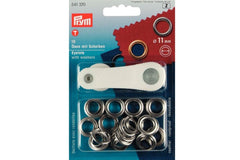 15 Ösen mit Scheiben PRYM silberfarbig, 11 mm