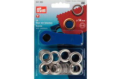 10 Ösen mit Scheiben PRYM silberfarbig, 14 mm