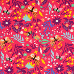 Reststück : 1,30m -French Terry pink bunte Blumen Reststück