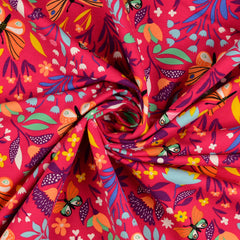 Reststück : 1,30m -French Terry pink bunte Blumen Reststück