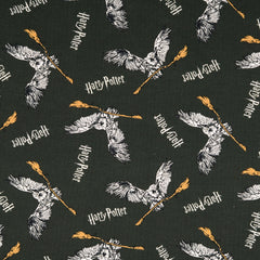 Reststück: 1,00m Baumwolljersey Lizenz -Star Wars Hedwig & Nimbus 2000 schwarz