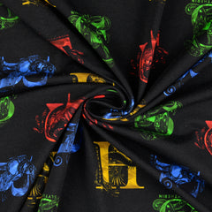 Reststück: 1,00m Baumwolljersey Lizenz -Star Wars Wappen von Hogwarts schwarz bunt