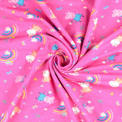 Reststück: 1,60m Baumwolljersey Lizenz - Peppa Wutz -Rainbow & Flowers pink
