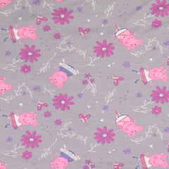 Reststück: 0,95m Baumwolljersey Lizenz - Peppa Wutz -  pink Flowers - hellgrau