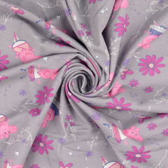 Reststück: 0,95m Baumwolljersey Lizenz - Peppa Wutz -  pink Flowers - hellgrau