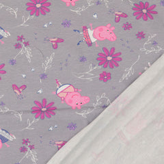 Reststück: 0,95m Baumwolljersey Lizenz - Peppa Wutz -  pink Flowers - hellgrau