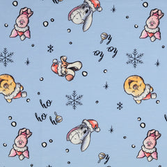Reststück: 0,90m French Terry Weihnachten - Disney Winnie the Pooh "ho ho ho" hellblau