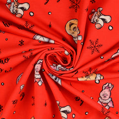 Reststück: 0,90m French Terry Weihnachten - Disney Winnie the Pooh "ho ho ho" rot
