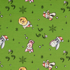 Reststück: 0,90m French Terry Weihnachten - Disney Winnie the Pooh "ho ho ho" grün