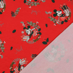 Reststück: 0,90m French Terry Lizenz Stoff Weihnachten - Disney Minnie Mouse Geschenke-rot