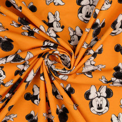 Reststück: 1,30 Lizenz Baumwolljersey Digital Minnie Mouse senfgelb