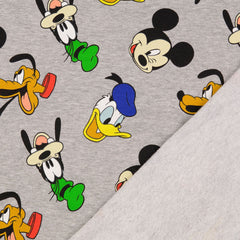Reststück: 1,10m French Terry Lizenz - hellgrau bunte Disney Köpfe