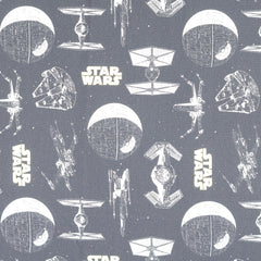 Reststück: 1,00m Baumwolljersey Lizenz -Star Wars schwarz - Millennium Falke - Schriftzug und Star Wars Logo
