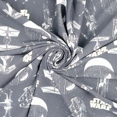 Reststück: 1,00m Baumwolljersey Lizenz -Star Wars schwarz - Millennium Falke - Schriftzug und Star Wars Logo