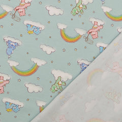 Reststück: 1,70m Baumwolljersey Lizenz - Glücksbärchis Wolken & Regenbogen  mint