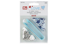 21 Druckknöpfe Jersey PRYM LOVE blau/weiß/hellblau, 8 mm