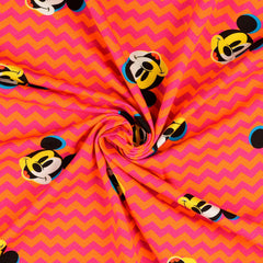 Reststück. 1,20m  Lizenz Baumwolljersey Mickey Mouse Zickzack rot
