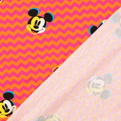 Reststück. 1,20m  Lizenz Baumwolljersey Mickey Mouse Zickzack rot