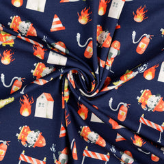 Baumwolljersey Tierische Feuerwehr - dunkelblau