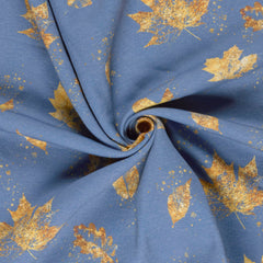 Sweatshirtstoff Goldene Blätter by Glitzerpüppi - stahlblau
