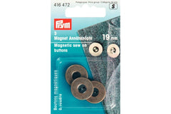 3 Magnet Annähknöpfe PRYM altmessing, 19 mm