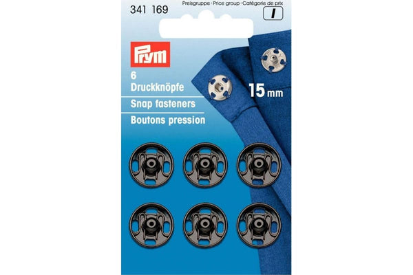 6 Druckknöpfe PRYM schwarz, 15 mm 341169