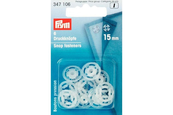 6 Druckknöpfe PRYM transparent, 15 mm 347106