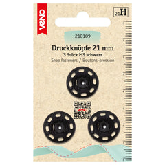 3 Annäh-Druckknöpfe MS schwarz VENO - 21 mm - 210109