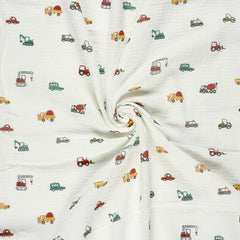 Double Gauze Musselin Bunte Fahrzeuge