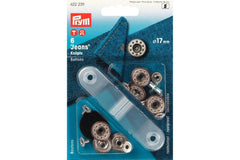 6 Nähfrei-Jeansknöpfe Sterne PRYM altmessing/mattweiß, 17 mm