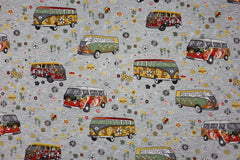 Reststück: 0,90 m Alpenfleece-Hippie-Power-graugrundig -gelb orange
