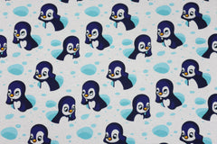 Reststück: 1,30 m Alpen Fleece süßer Pinguin  mit grauer Fellabseite
