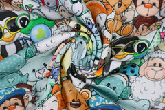 Reststück: 1,70m  Baumwolljersey Crazy cute Animals hellmint