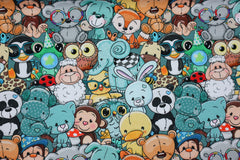 Reststück: 1,70m  Baumwolljersey Crazy cute Animals hellmint