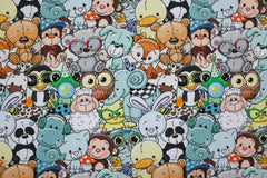Reststück: 1,00 m Baumwolljersey Crazy Cute Animals blass hellmint