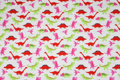 Reststück: 1,00 Meter- Baumwolljersey-Meine-Dinowelt-pink - rot