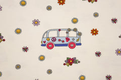 Baumwolljersey Flower Power Bulli