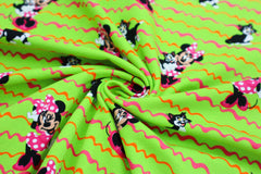 Reststück: 1,30 m Baumwolljersey Lizenz Minnie Mouse & Cat lime