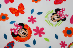 Reststück: 1,00 m Baumwolljersey Lizenz Minnie Mouse Circles weiß