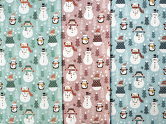 Baumwoll Webware Belle Pinguine und Schneemänner