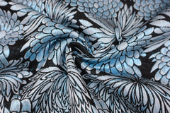 Brokat Jacquard Blumen - blau