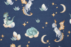 French Terry Cute Dragon - jeansblau