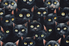 French Terry Digital Eyes on You - Black Cats