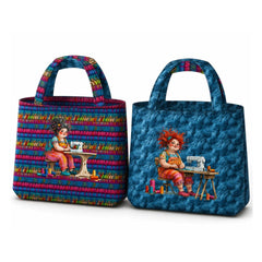 Canvas Taschenpanel Wendetasche by Stenzo - Fröhlich nähende Damen