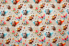 Baumwolljersey Digital Bee & Butterfly