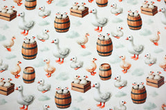 Reststück: 1,00 m Baumwolljersey Digitaldruck :  Farm Animals - Gänse -